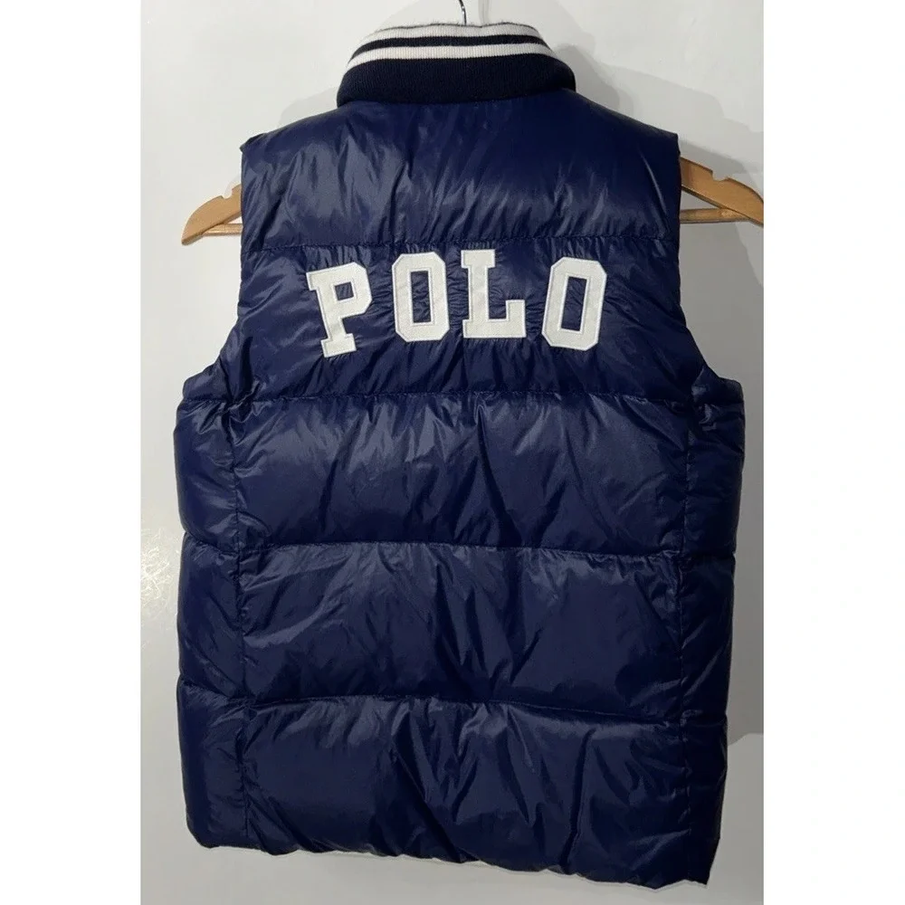 Boys Polo Ralph Lauren Down Vest Puffer Navy Blue/ White REVERSIBLE Large 12/14